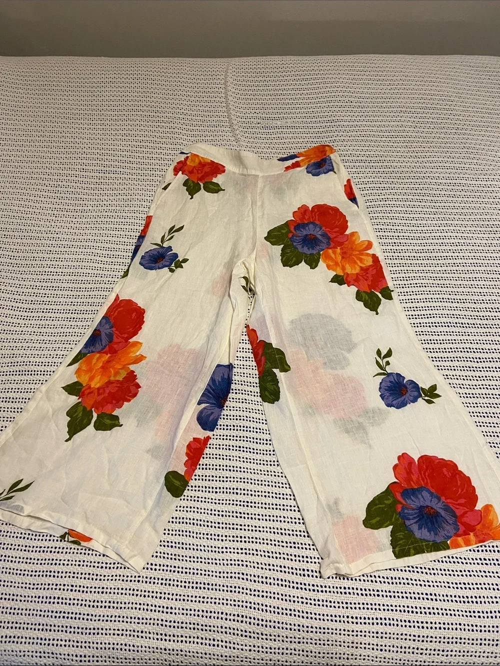 Joie 100% Linen Wide Leg Crop Floral Botanical Hi Rise Pants Size Large